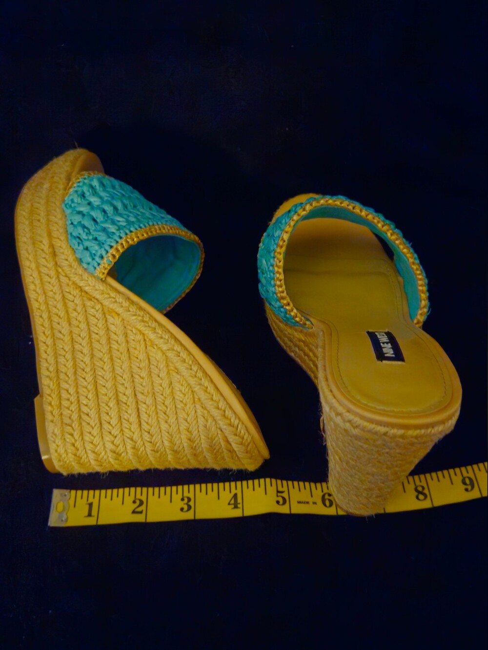 Nine West Holand Wedge Slip-On Sandals Aqua Blue Crochet Details - Size 8.5M - Picture 5 of 7
